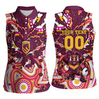 Personalised Brisbane Broncos Rugby Women Sleeveless Polo Shirt Aboriginal Art Style Pink And Gold Patterned Graphics