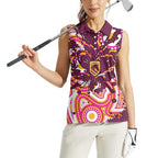 Personalised Brisbane Broncos Rugby Women Sleeveless Polo Shirt Aboriginal Art Style Pink And Gold Patterned Graphics