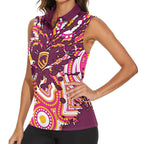 Personalised Brisbane Broncos Rugby Women Sleeveless Polo Shirt Aboriginal Art Style Pink And Gold Patterned Graphics