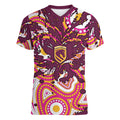 Personalised Brisbane Broncos Rugby Women V-Neck T-Shirt Aboriginal Art Style Pink And Gold Patterned Graphics