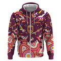 Personalised Brisbane Broncos Rugby Zip Hoodie Aboriginal Art Style Pink And Gold Patterned Graphics
