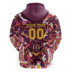 Personalised Brisbane Broncos Rugby Zip Hoodie Aboriginal Art Style Pink And Gold Patterned Graphics