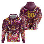 Personalised Brisbane Broncos Rugby Zip Hoodie Aboriginal Art Style Pink And Gold Patterned Graphics