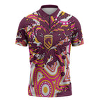 Personalised Brisbane Broncos Rugby Zipper Polo Shirt Aboriginal Art Style Pink And Gold Patterned Graphics
