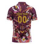 Personalised Brisbane Broncos Rugby Zipper Polo Shirt Aboriginal Art Style Pink And Gold Patterned Graphics
