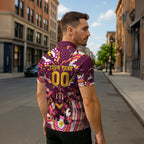 Personalised Brisbane Broncos Rugby Zipper Polo Shirt Aboriginal Art Style Pink And Gold Patterned Graphics