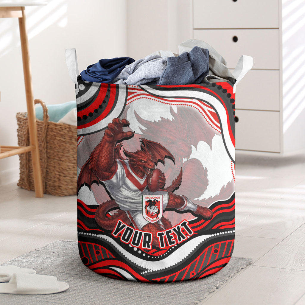 Personalized St George Illawarra Dragons Laundry Basket Aboriginal Dot Art - Dreamtime Rugby Mascot