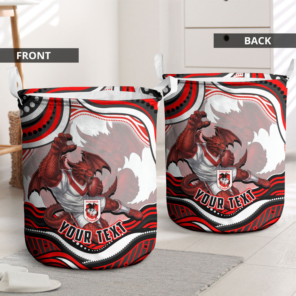 Personalized St George Illawarra Dragons Laundry Basket Aboriginal Dot Art - Dreamtime Rugby Mascot