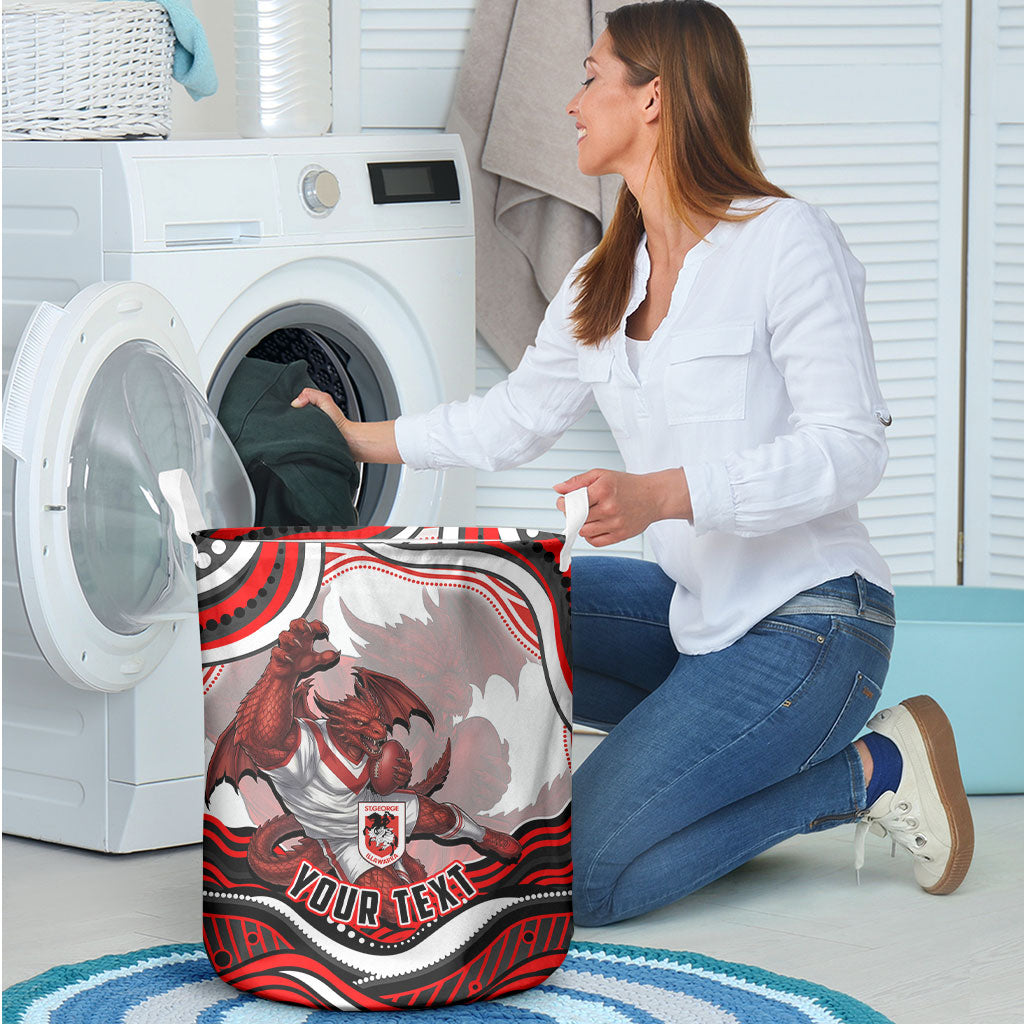 Personalized St George Illawarra Dragons Laundry Basket Aboriginal Dot Art - Dreamtime Rugby Mascot