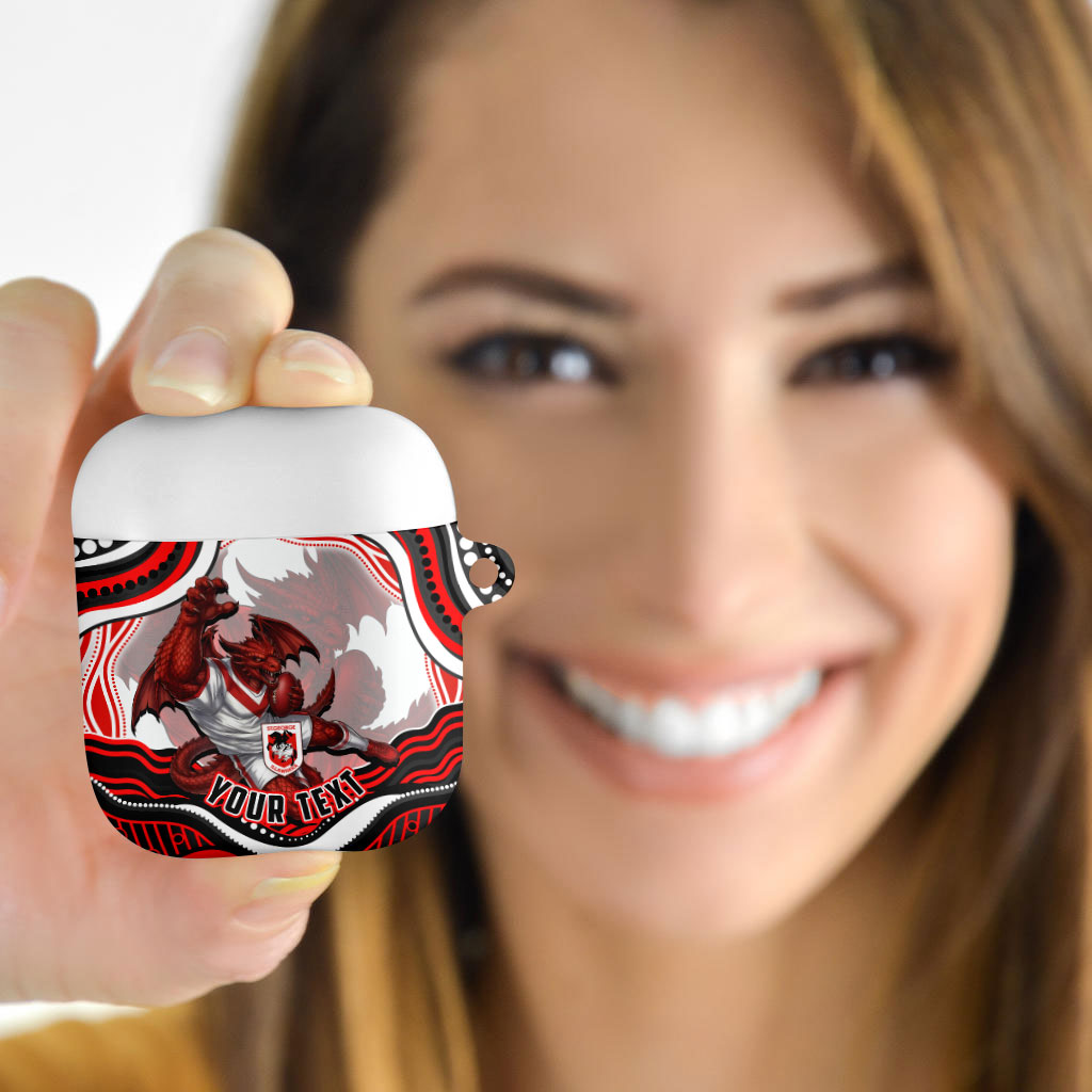 Personalized St George Illawarra Dragons AirPods Case Aboriginal Dot Art - Dreamtime Rugby Mascot