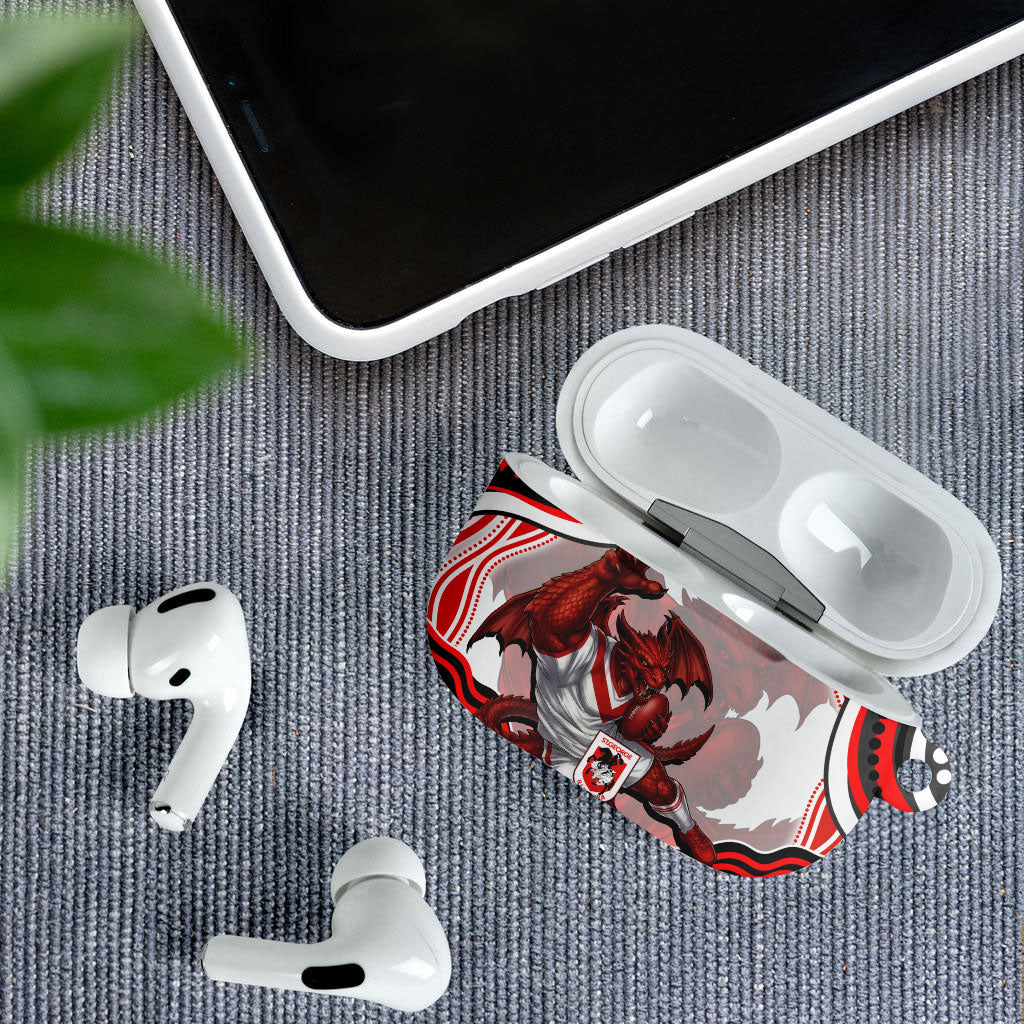 Personalized St George Illawarra Dragons AirPods Case Aboriginal Dot Art - Dreamtime Rugby Mascot
