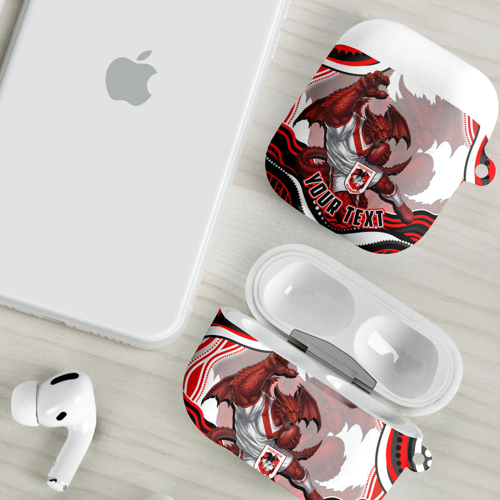 Personalized St George Illawarra Dragons AirPods Case Aboriginal Dot Art - Dreamtime Rugby Mascot