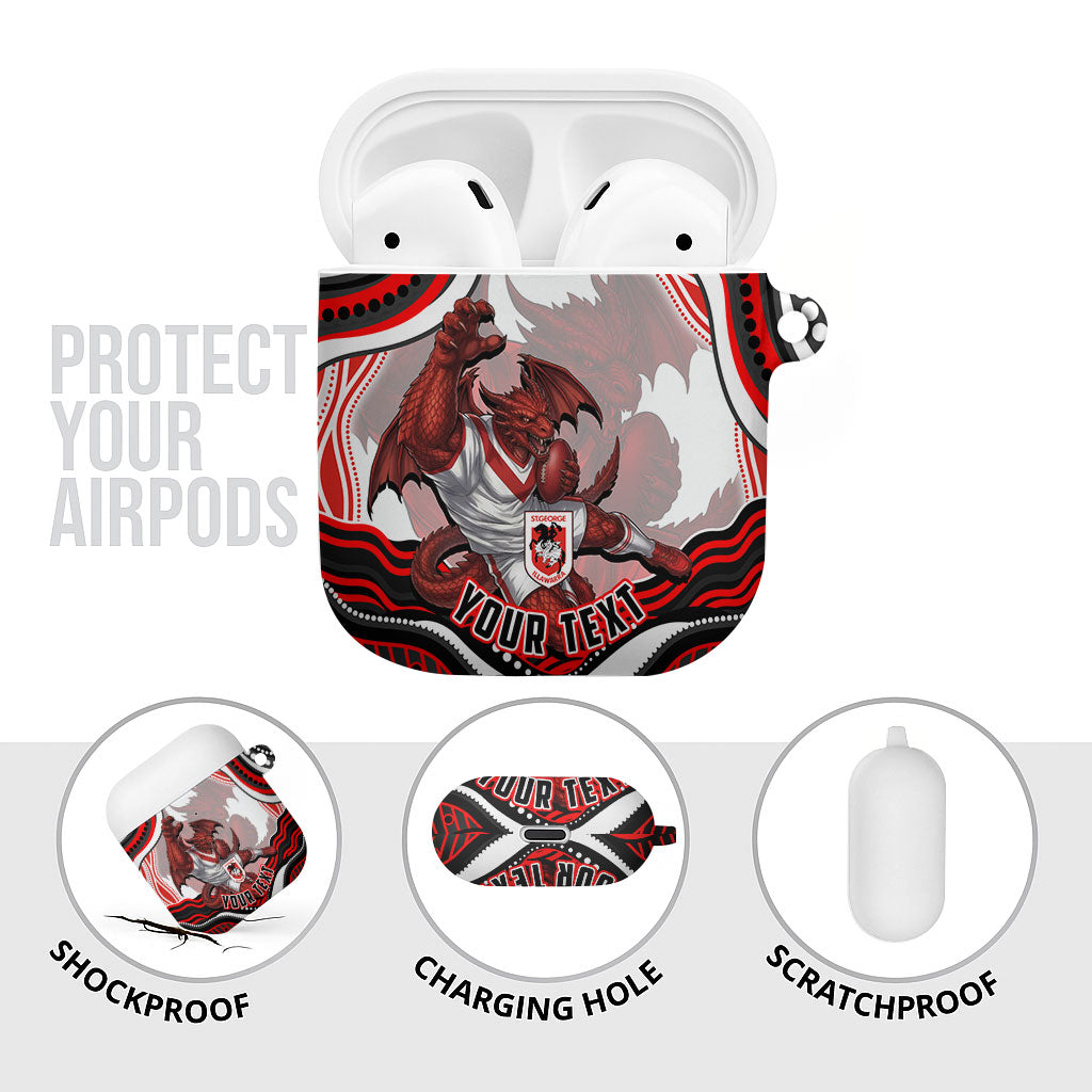 Personalized St George Illawarra Dragons AirPods Case Aboriginal Dot Art - Dreamtime Rugby Mascot