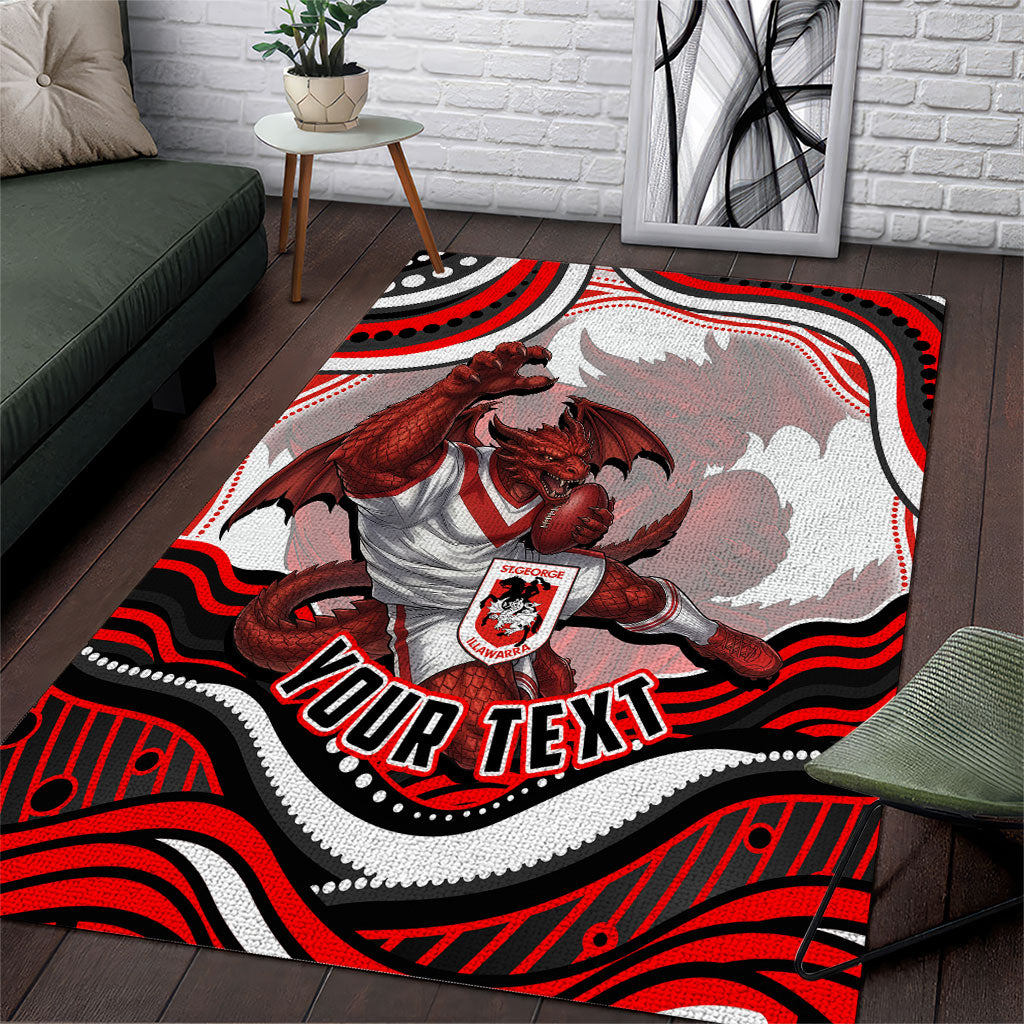 Personalized St George Illawarra Dragons Area Rug Aboriginal Dot Art - Dreamtime Rugby Mascot