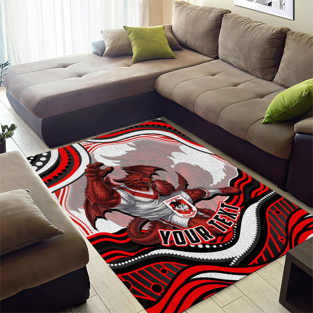 Personalized St George Illawarra Dragons Area Rug Aboriginal Dot Art - Dreamtime Rugby Mascot