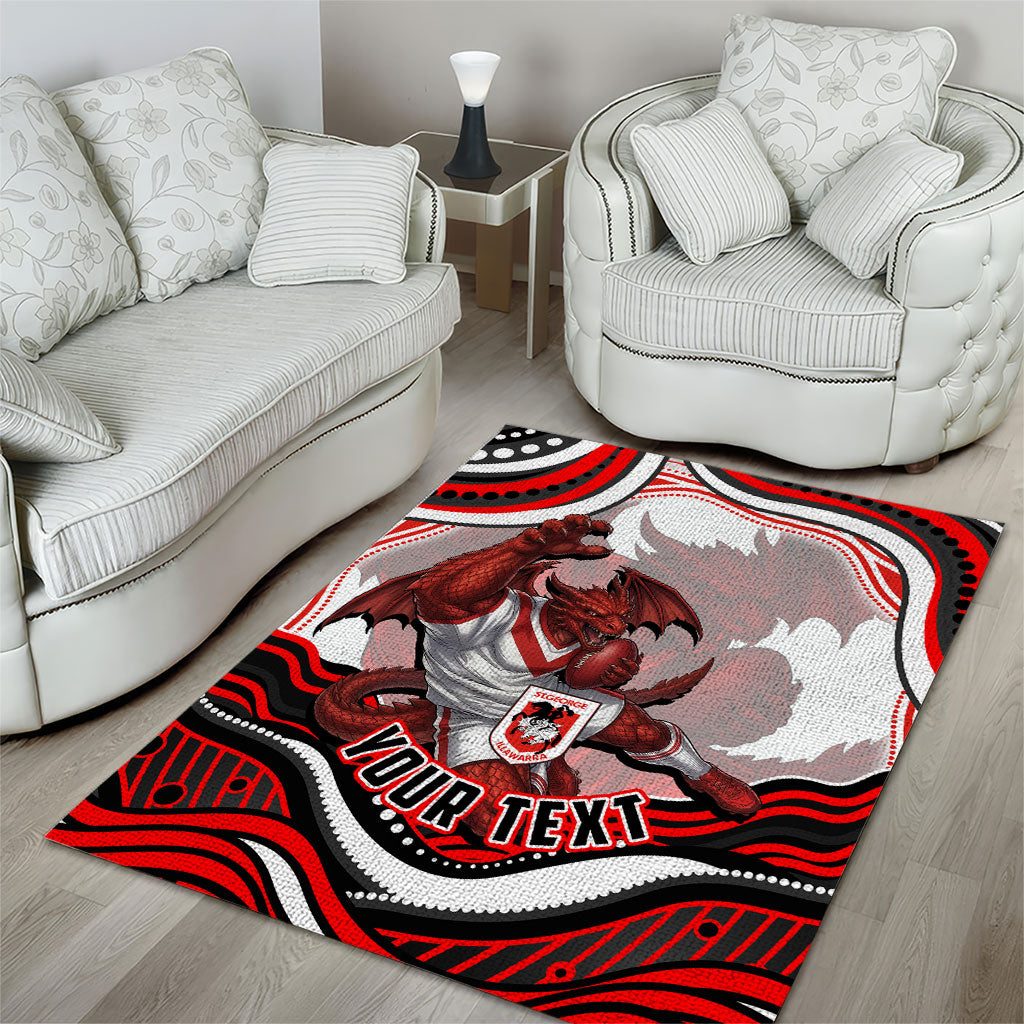 Personalized St George Illawarra Dragons Area Rug Aboriginal Dot Art - Dreamtime Rugby Mascot