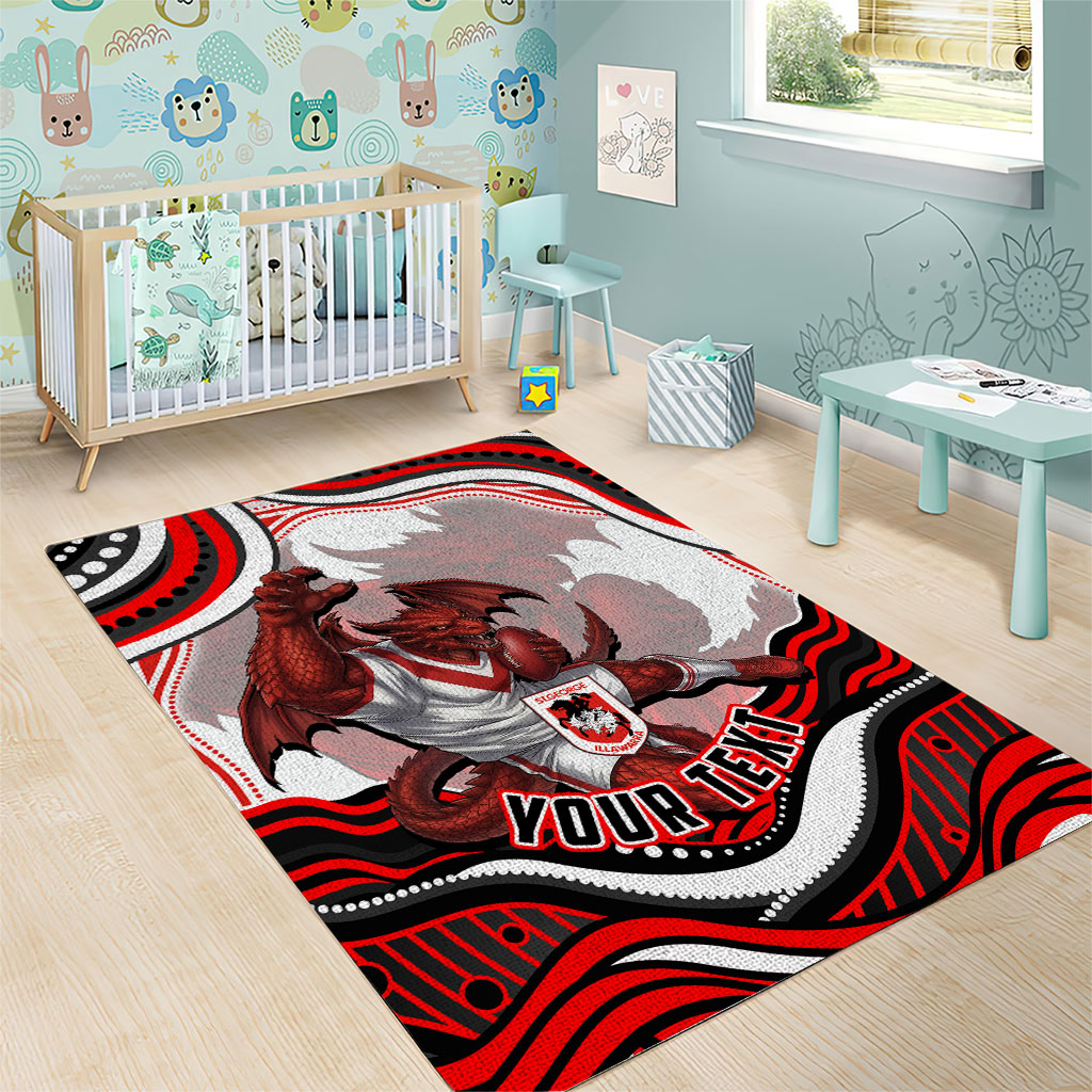 Personalized St George Illawarra Dragons Area Rug Aboriginal Dot Art - Dreamtime Rugby Mascot