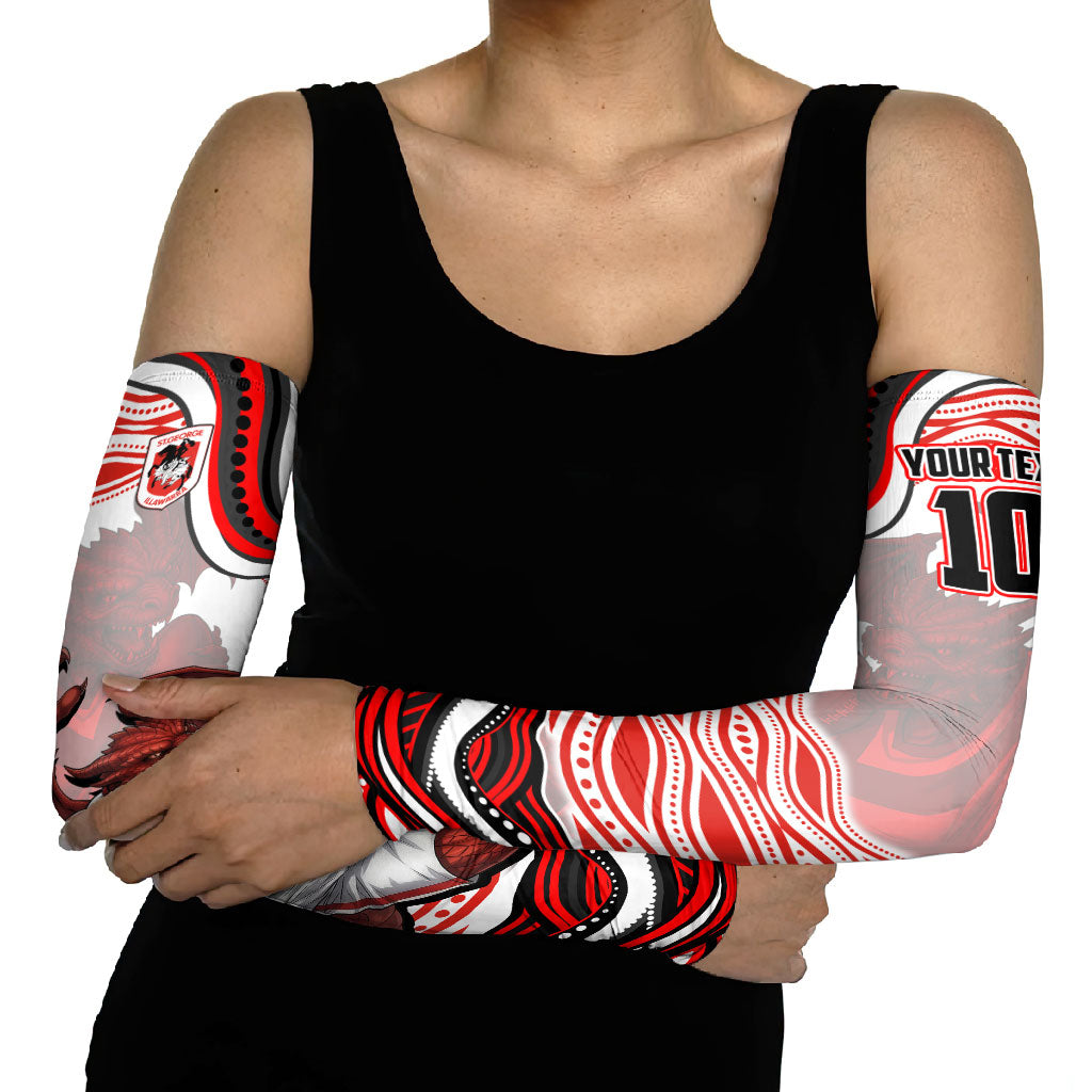 Personalized St George Illawarra Dragons Arm Sleeves Aboriginal Dot Art - Dreamtime Rugby Mascot