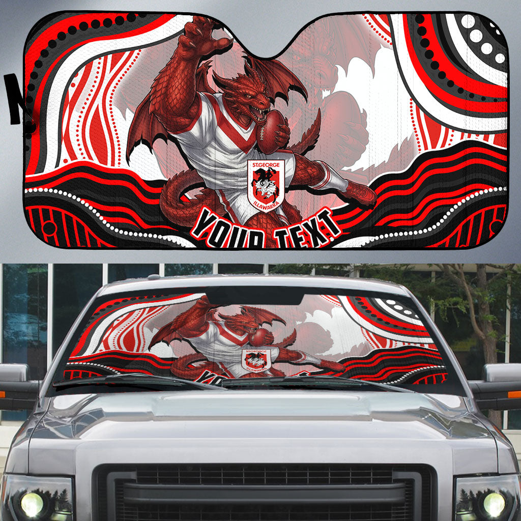 Personalized St George Illawarra Dragons Auto Sun Shade Aboriginal Dot Art - Dreamtime Rugby Mascot