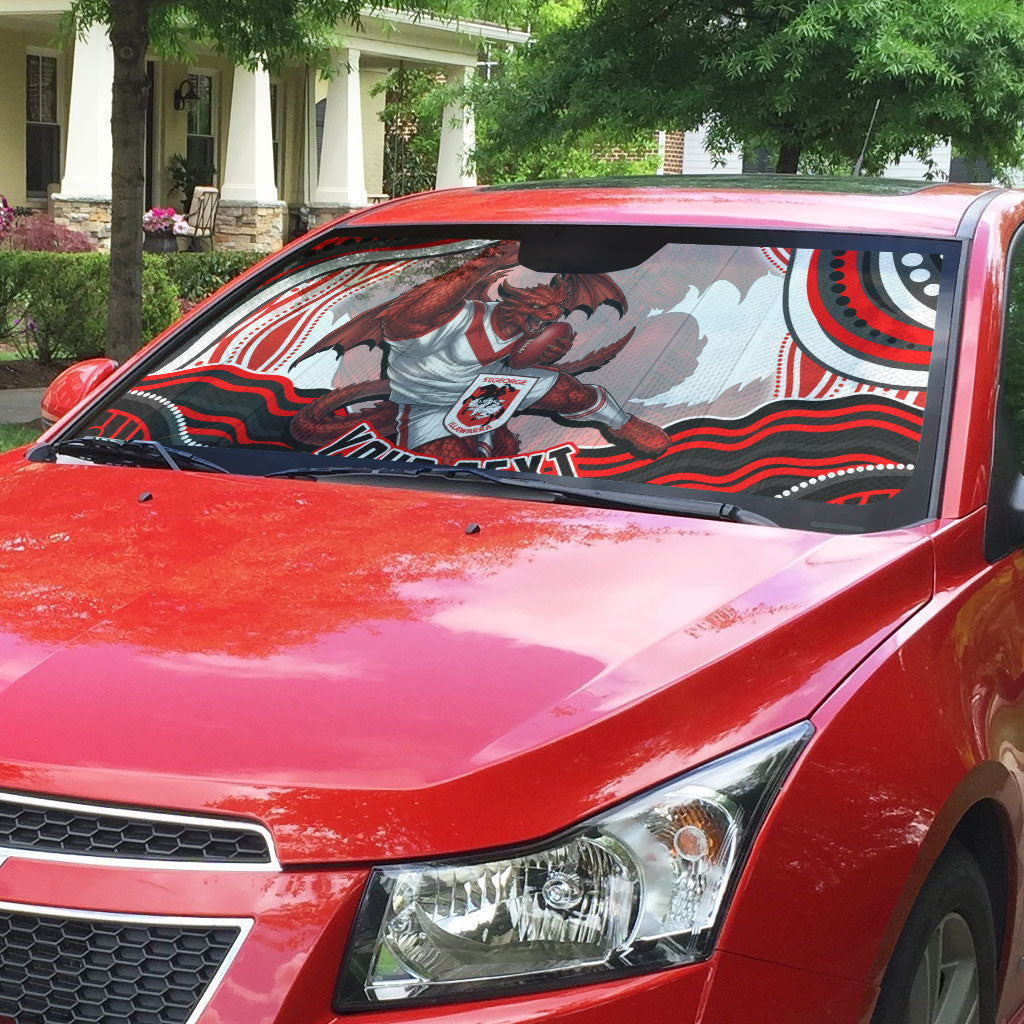 Personalized St George Illawarra Dragons Auto Sun Shade Aboriginal Dot Art - Dreamtime Rugby Mascot