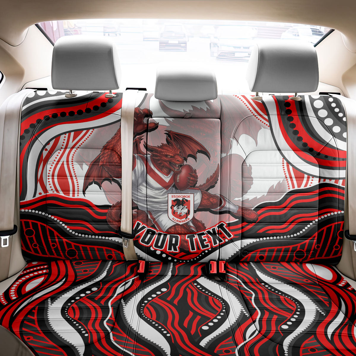 Personalized St George Illawarra Dragons Back Car Seat Cover Aboriginal Dot Art - Dreamtime Rugby Mascot