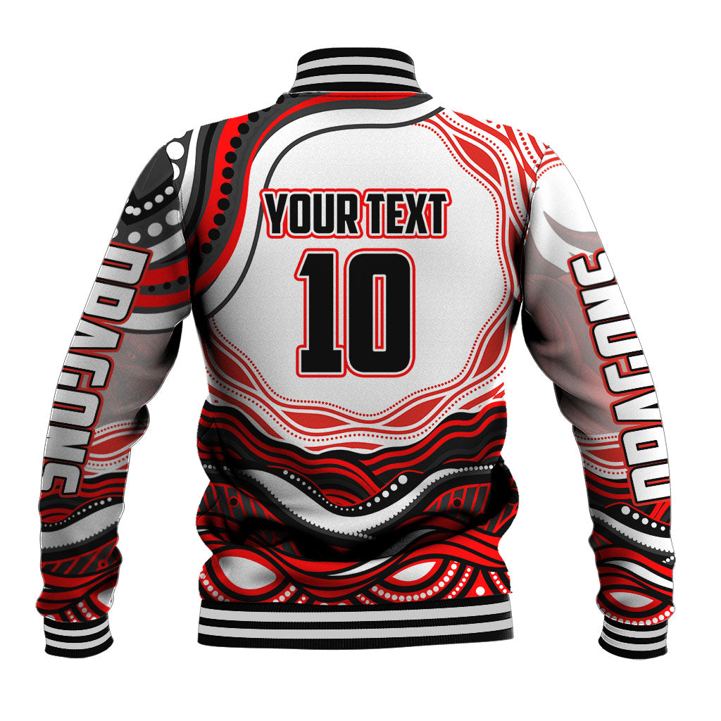 Personalized St George Illawarra Dragons Baseball Jacket Aboriginal Dot Art - Dreamtime Rugby Mascot