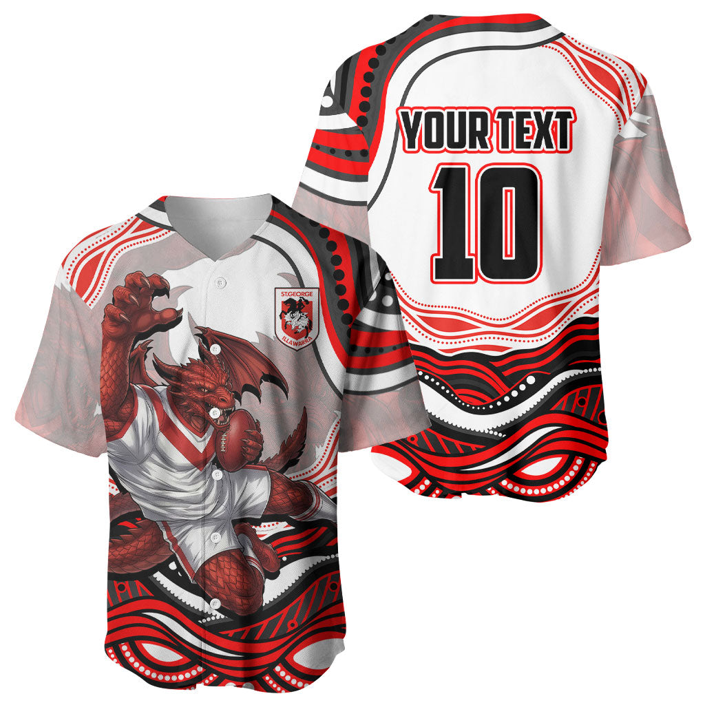 Personalized St George Illawarra Dragons Baseball Jersey Aboriginal Dot Art - Dreamtime Rugby Mascot