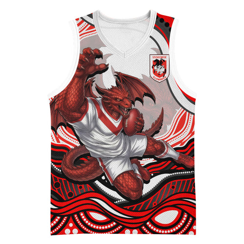 Personalized St George Illawarra Dragons Basketball Jersey Aboriginal Dot Art - Dreamtime Rugby Mascot