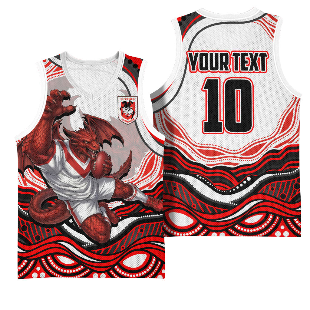 Personalized St George Illawarra Dragons Basketball Jersey Aboriginal Dot Art - Dreamtime Rugby Mascot