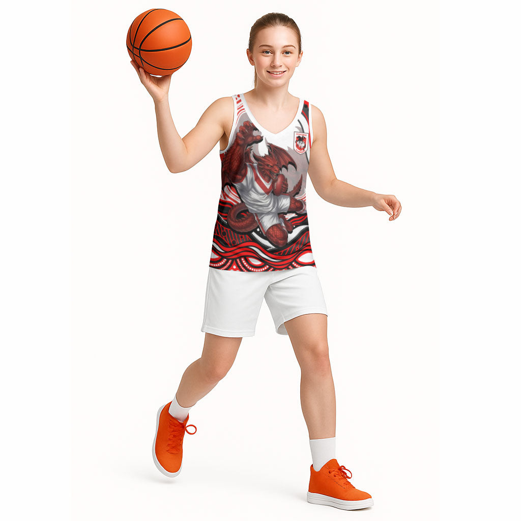 Personalized St George Illawarra Dragons Basketball Jersey Aboriginal Dot Art - Dreamtime Rugby Mascot