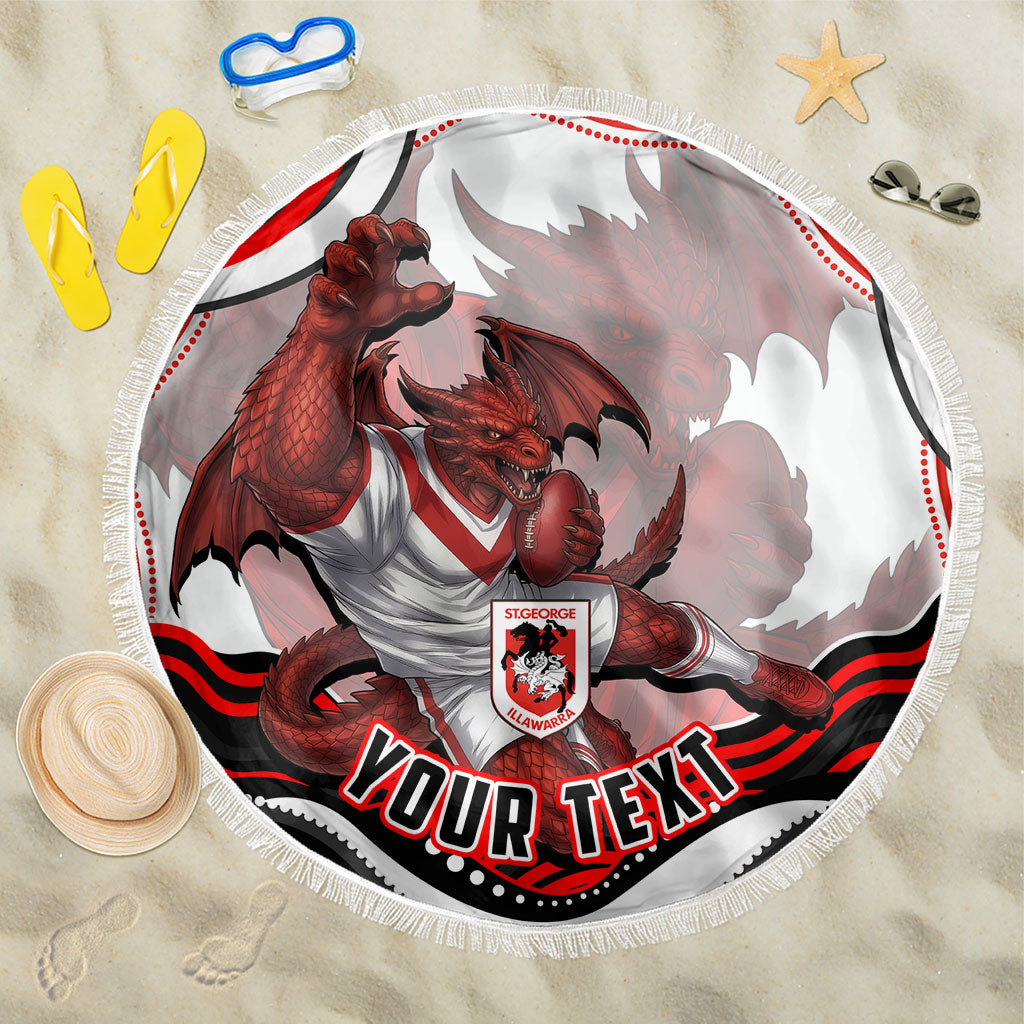 Personalized St George Illawarra Dragons Beach Blanket Aboriginal Dot Art - Dreamtime Rugby Mascot