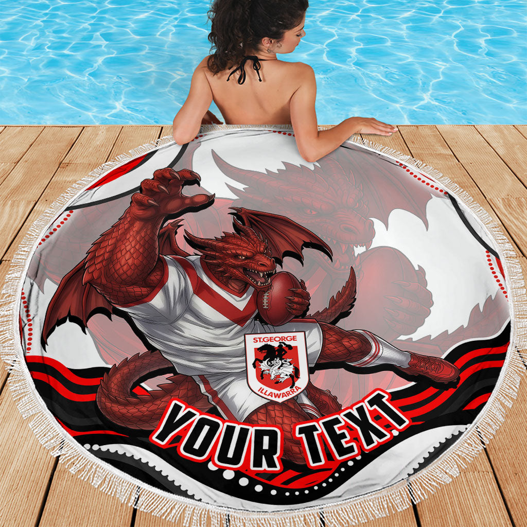 Personalized St George Illawarra Dragons Beach Blanket Aboriginal Dot Art - Dreamtime Rugby Mascot