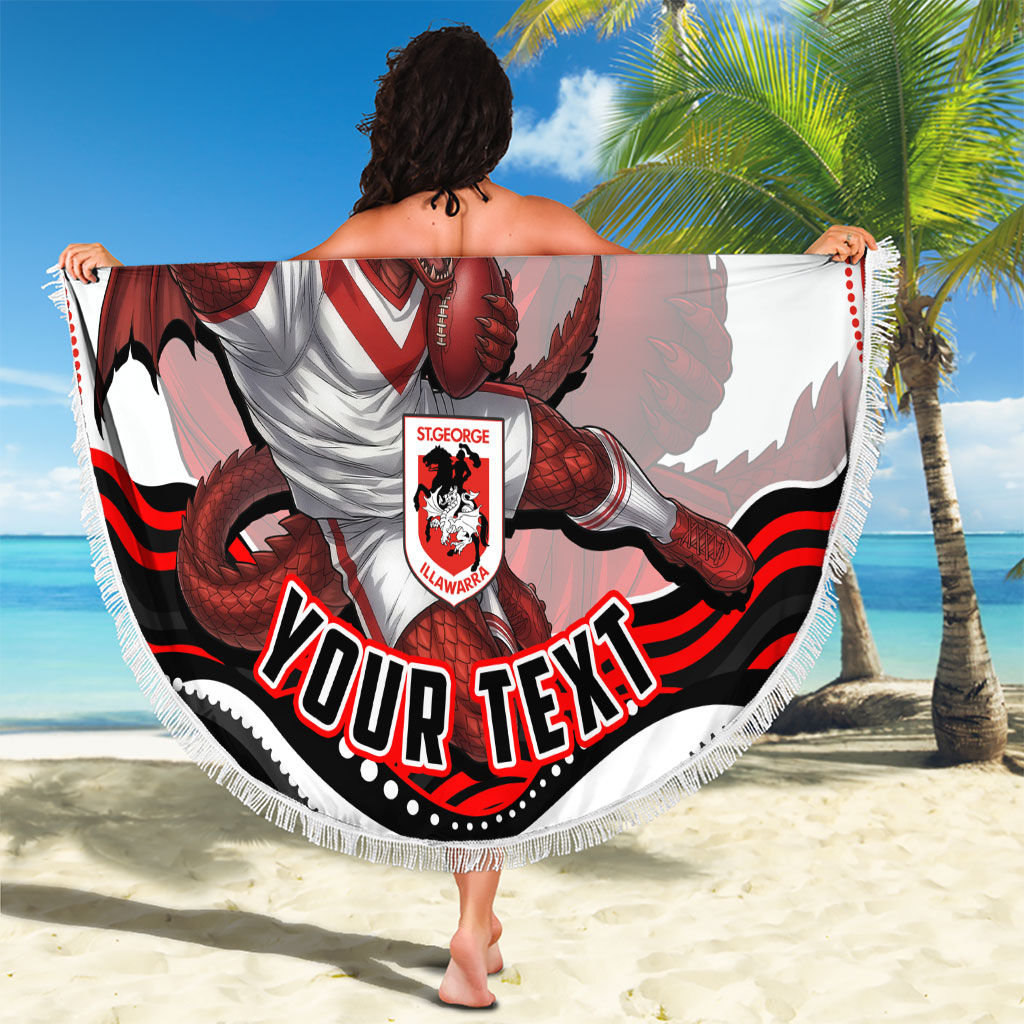 Personalized St George Illawarra Dragons Beach Blanket Aboriginal Dot Art - Dreamtime Rugby Mascot