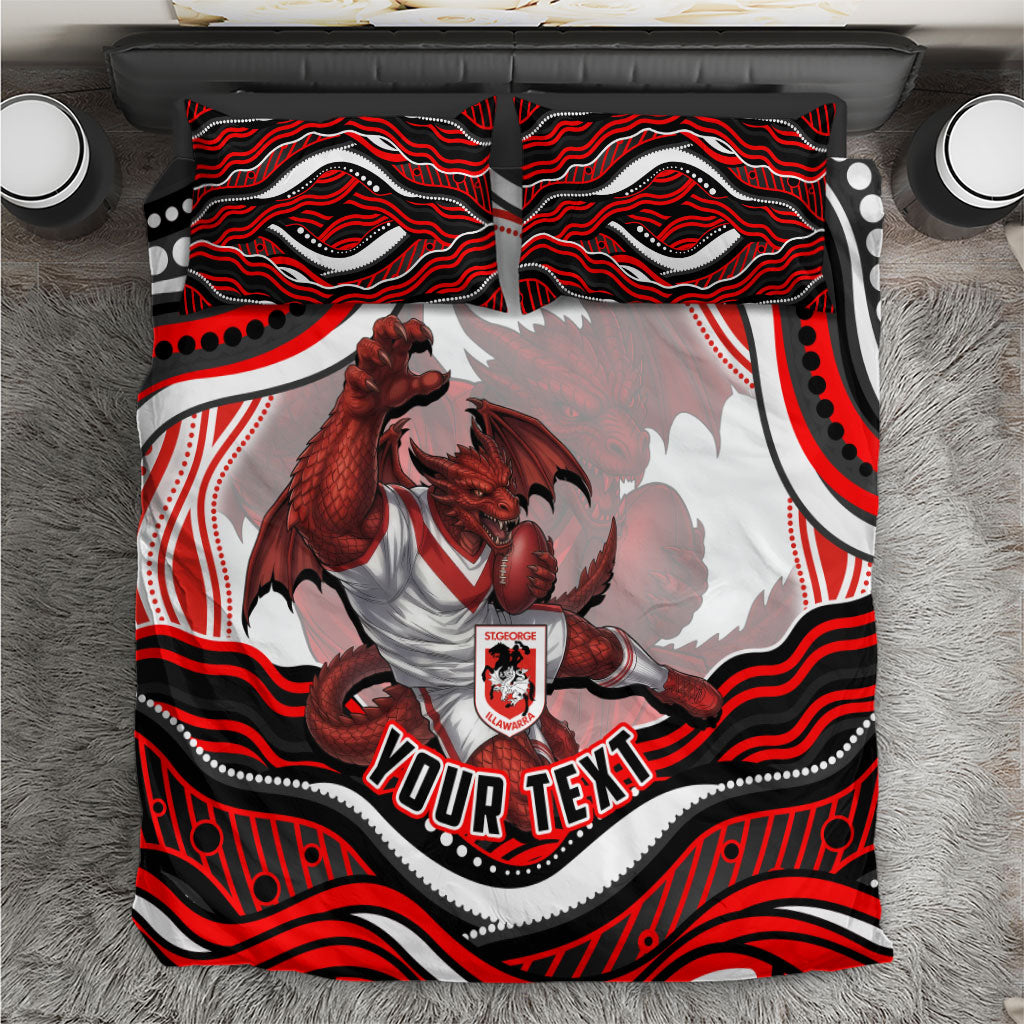 Personalized St George Illawarra Dragons Bedding Set Aboriginal Dot Art - Dreamtime Rugby Mascot