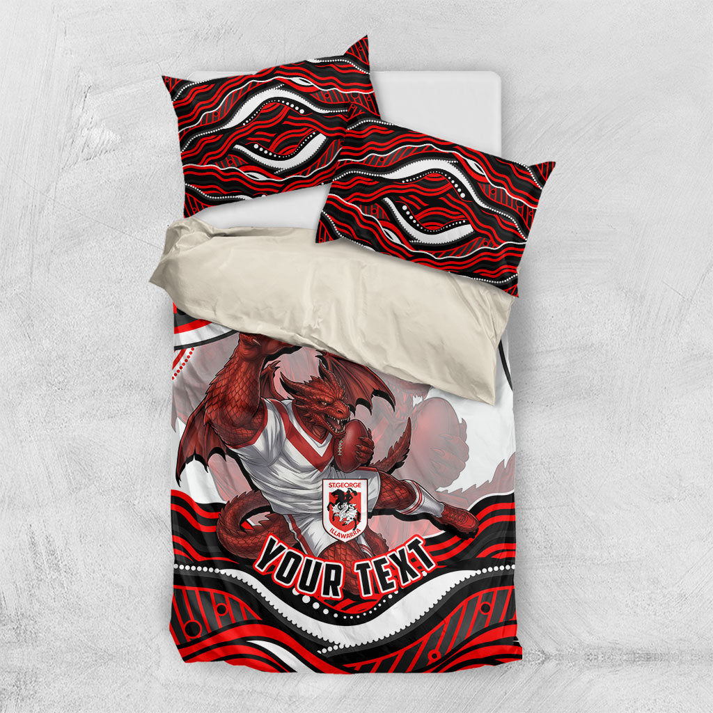 Personalized St George Illawarra Dragons Bedding Set Aboriginal Dot Art - Dreamtime Rugby Mascot