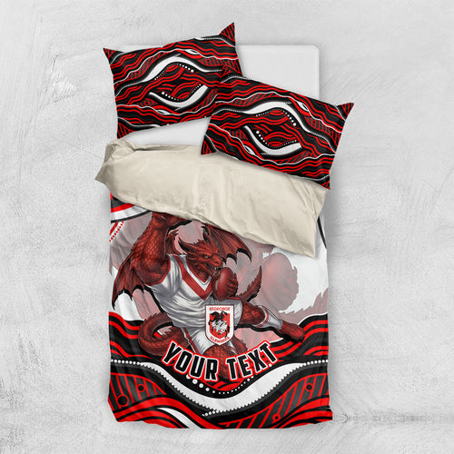 Personalized St George Illawarra Dragons Bedding Set Aboriginal Dot Art - Dreamtime Rugby Mascot