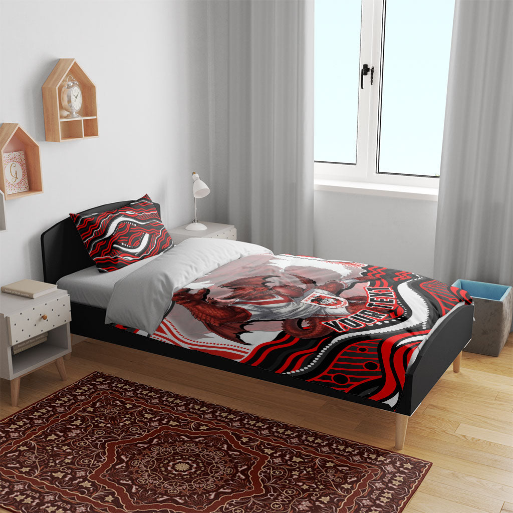 Personalized St George Illawarra Dragons Bedding Set Aboriginal Dot Art - Dreamtime Rugby Mascot