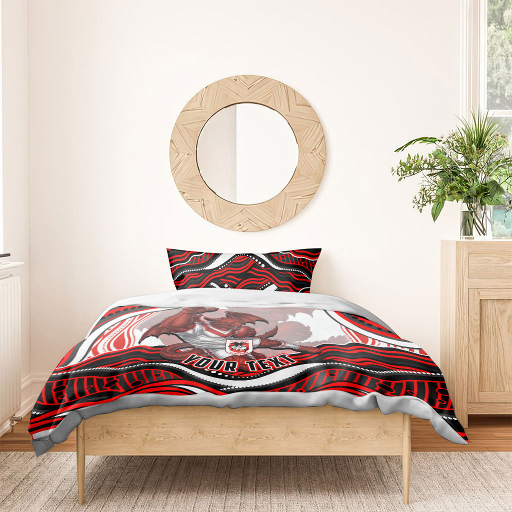 Personalized St George Illawarra Dragons Bedding Set Aboriginal Dot Art - Dreamtime Rugby Mascot
