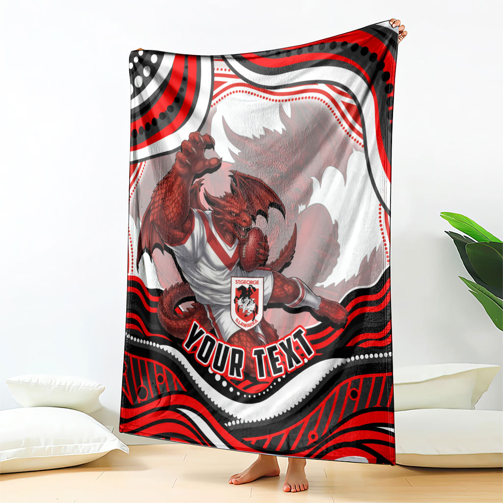 Personalized St George Illawarra Dragons Blanket Aboriginal Dot Art - Dreamtime Rugby Mascot