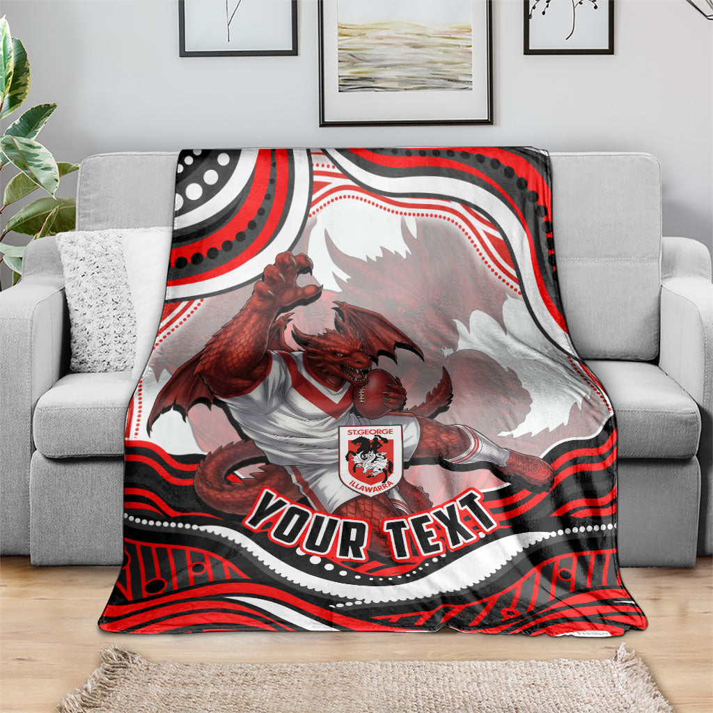 Personalized St George Illawarra Dragons Blanket Aboriginal Dot Art - Dreamtime Rugby Mascot