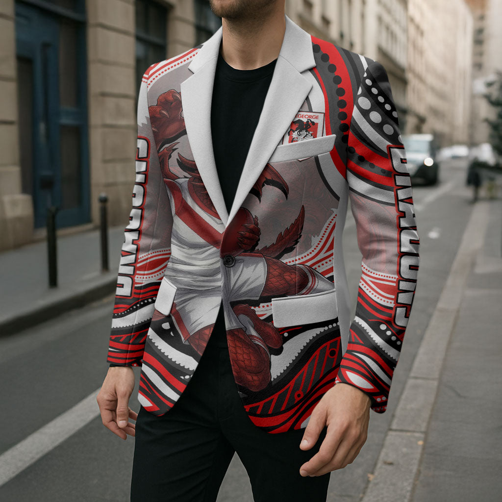 Personalized St George Illawarra Dragons Blazer Aboriginal Dot Art - Dreamtime Rugby Mascot