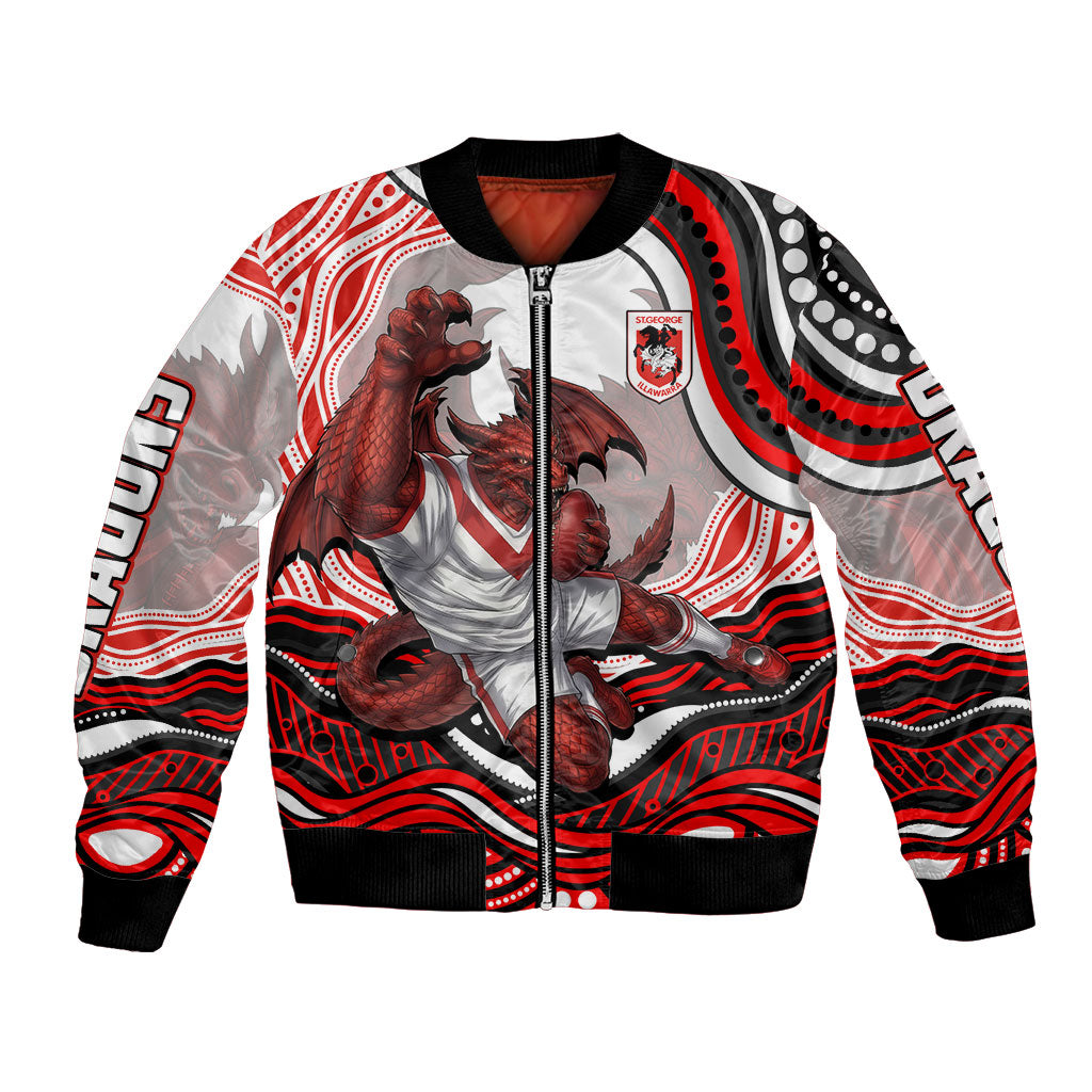 Personalized St George Illawarra Dragons Bomber Jacket Aboriginal Dot Art - Dreamtime Rugby Mascot