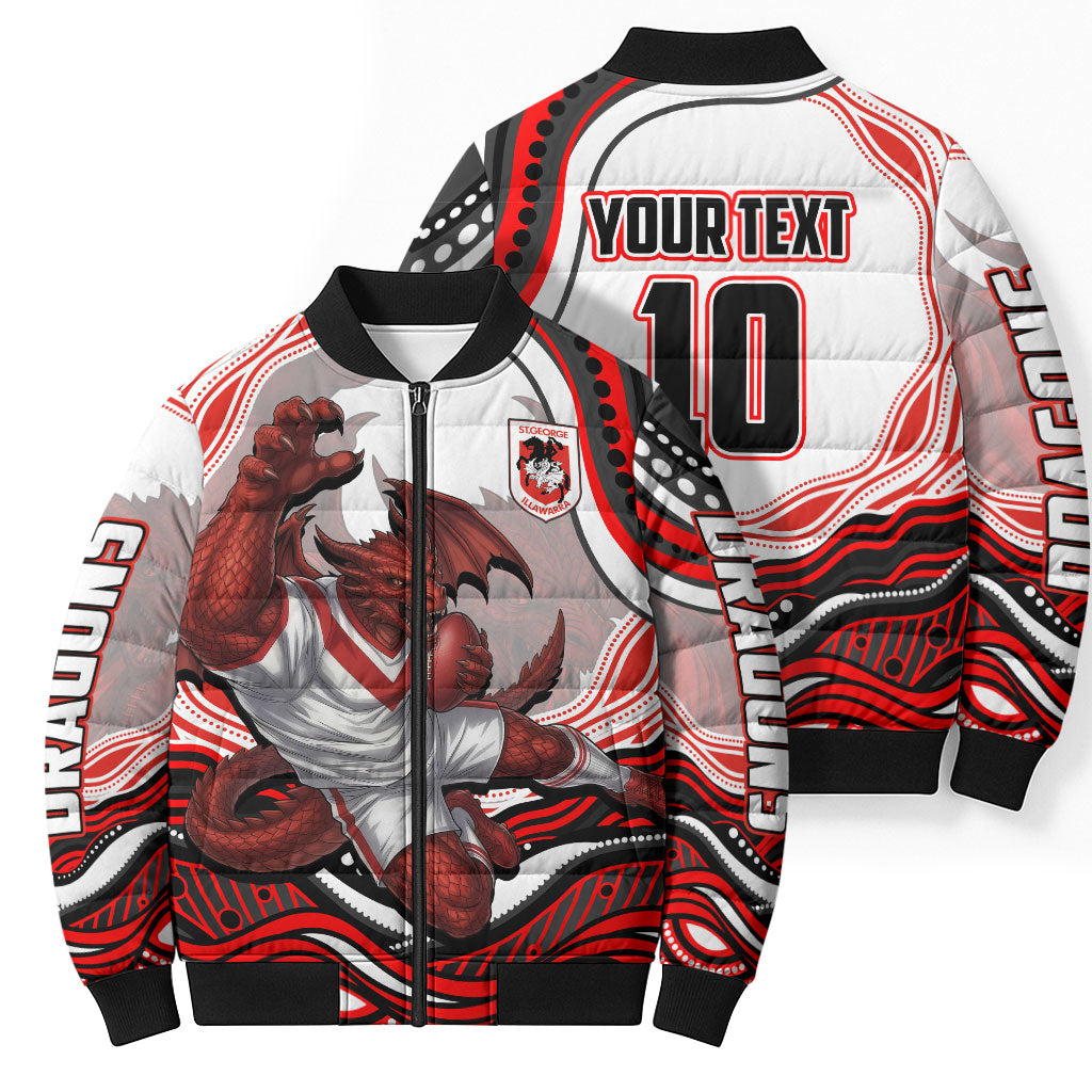 Personalized St George Illawarra Dragons Bomber Puffer Jacket Aboriginal Dot Art - Dreamtime Rugby Mascot