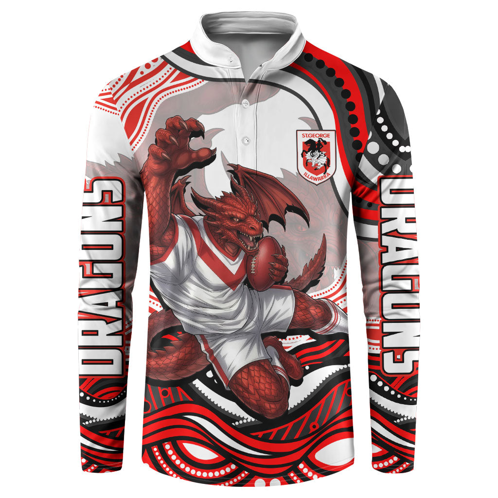 Personalized St George Illawarra Dragons Button Sweatshirt Aboriginal Dot Art - Dreamtime Rugby Mascot