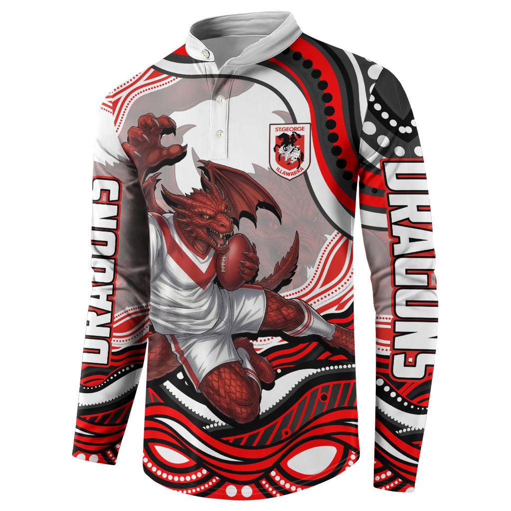 Personalized St George Illawarra Dragons Button Sweatshirt Aboriginal Dot Art - Dreamtime Rugby Mascot