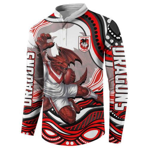 Personalized St George Illawarra Dragons Button Sweatshirt Aboriginal Dot Art - Dreamtime Rugby Mascot