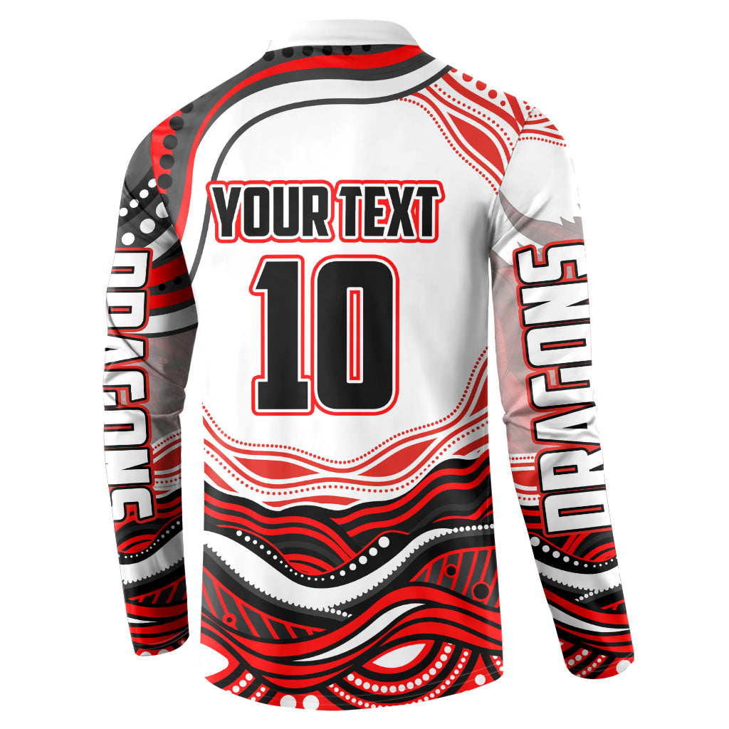Personalized St George Illawarra Dragons Button Sweatshirt Aboriginal Dot Art - Dreamtime Rugby Mascot