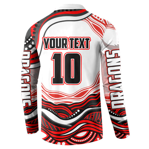 Personalized St George Illawarra Dragons Button Sweatshirt Aboriginal Dot Art - Dreamtime Rugby Mascot