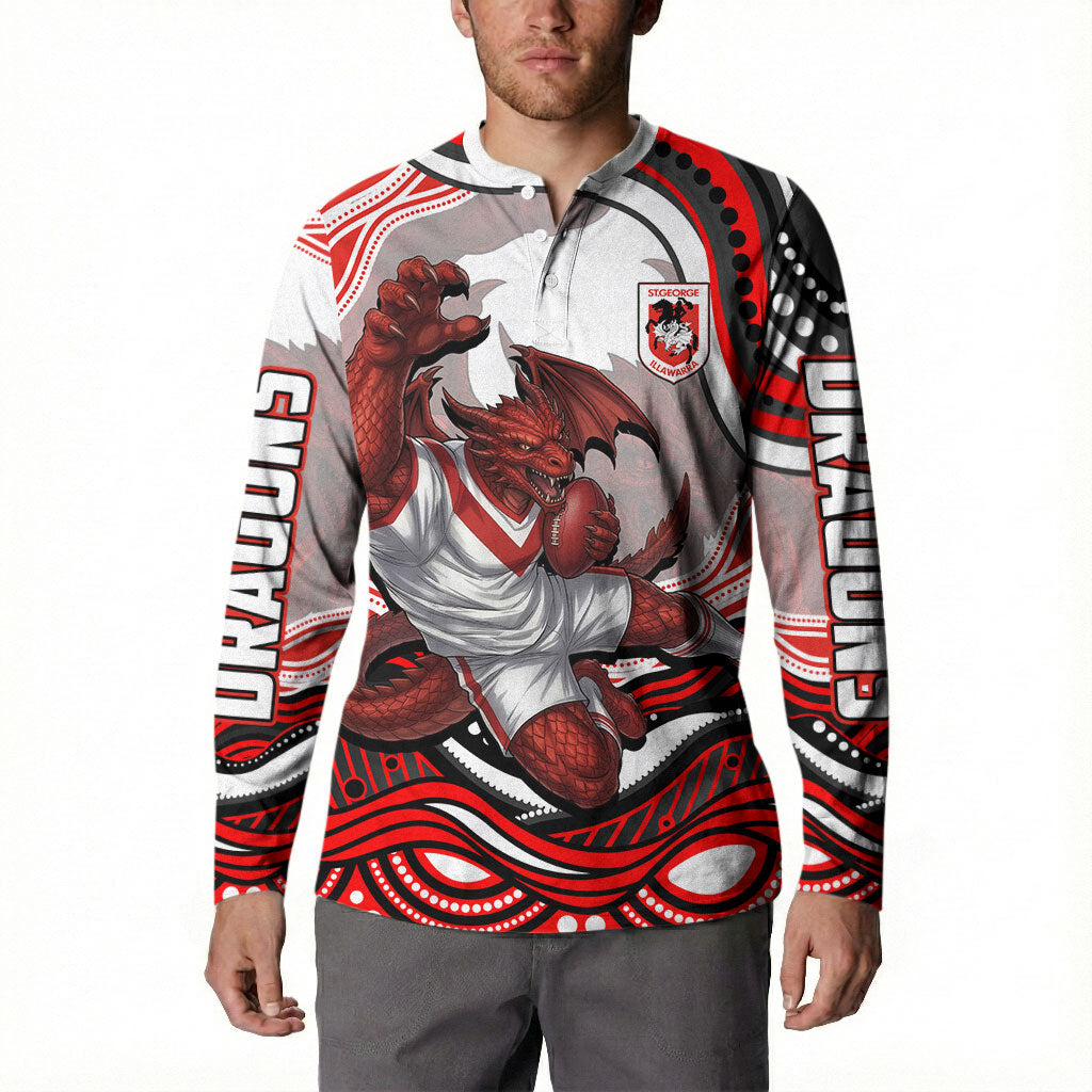 Personalized St George Illawarra Dragons Button Sweatshirt Aboriginal Dot Art - Dreamtime Rugby Mascot