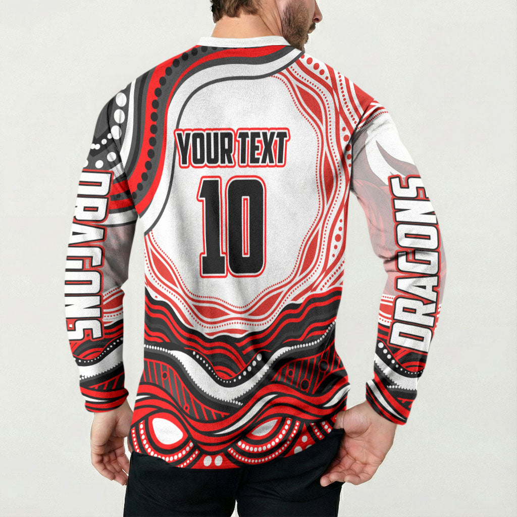 Personalized St George Illawarra Dragons Button Sweatshirt Aboriginal Dot Art - Dreamtime Rugby Mascot